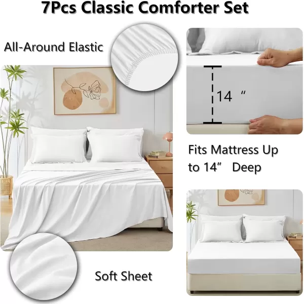 imageCozyLux Queen Bed in a Bag 7Pieces Comforter Sets with Comforter and Sheets Dark Grey All Season Bedding Sets with Comforter Pillow Shams Flat Sheet Fitted Sheet and PillowcasesWhite