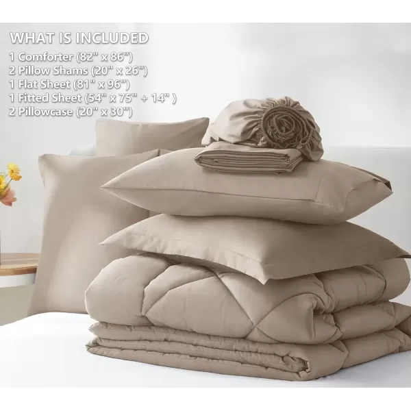 imageCozyLux Queen Bed in a Bag 7Pieces Comforter Sets with Comforter and Sheets Dark Grey All Season Bedding Sets with Comforter Pillow Shams Flat Sheet Fitted Sheet and PillowcasesKhaki