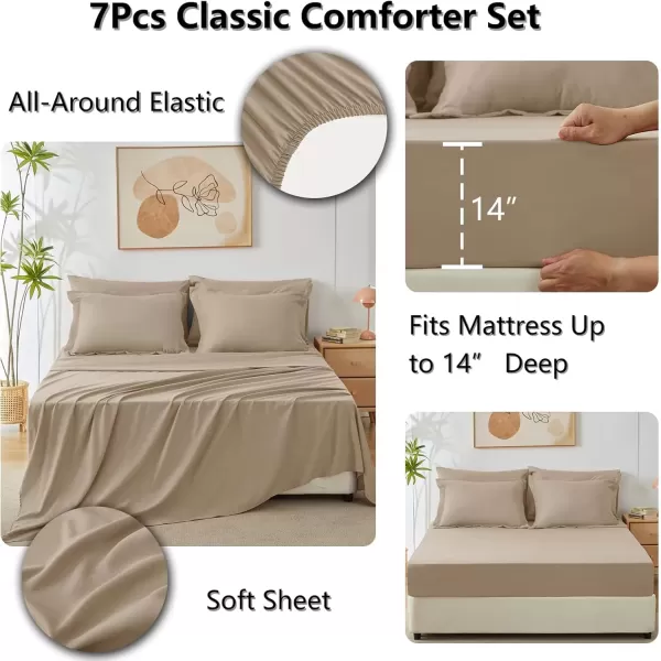 imageCozyLux Queen Bed in a Bag 7Pieces Comforter Sets with Comforter and Sheets Dark Grey All Season Bedding Sets with Comforter Pillow Shams Flat Sheet Fitted Sheet and PillowcasesTaupe