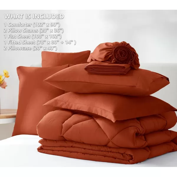 imageCozyLux Queen Bed in a Bag 7Pieces Comforter Sets with Comforter and Sheets Dark Grey All Season Bedding Sets with Comforter Pillow Shams Flat Sheet Fitted Sheet and PillowcasesBurnt Orange