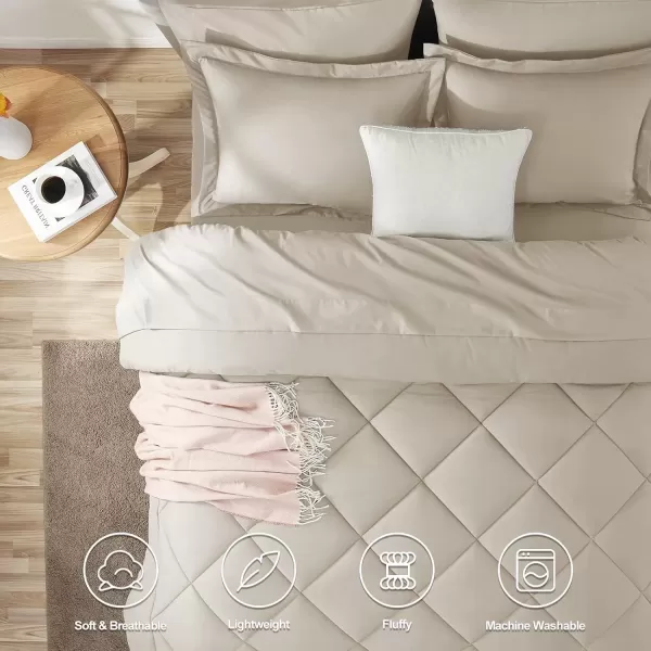 imageCozyLux Queen Bed in a Bag 7Pieces Comforter Sets with Comforter and Sheets Dark Grey All Season Bedding Sets with Comforter Pillow Shams Flat Sheet Fitted Sheet and PillowcasesOatmeal