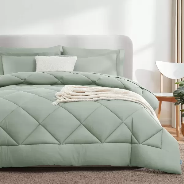 imageCozyLux Queen Bed in a Bag 7Pieces Comforter Sets with Comforter and Sheets Dark Grey All Season Bedding Sets with Comforter Pillow Shams Flat Sheet Fitted Sheet and PillowcasesSage Green