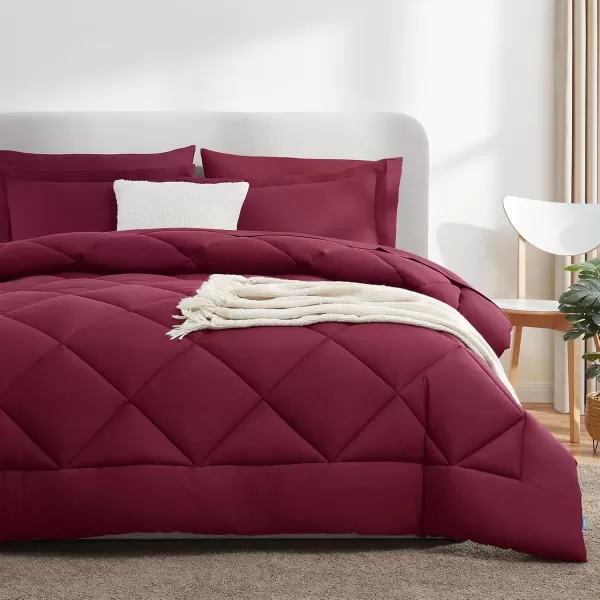 imageCozyLux Queen Bed in a Bag 7Pieces Comforter Sets with Comforter and Sheets Dark Grey All Season Bedding Sets with Comforter Pillow Shams Flat Sheet Fitted Sheet and PillowcasesBurgundy