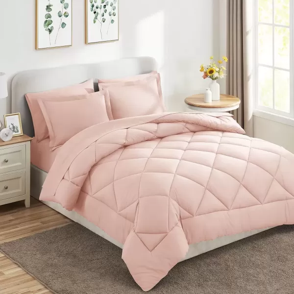imageCozyLux Queen Bed in a Bag 7Pieces Comforter Sets with Comforter and Sheets Dark Grey All Season Bedding Sets with Comforter Pillow Shams Flat Sheet Fitted Sheet and PillowcasesBlush Pink