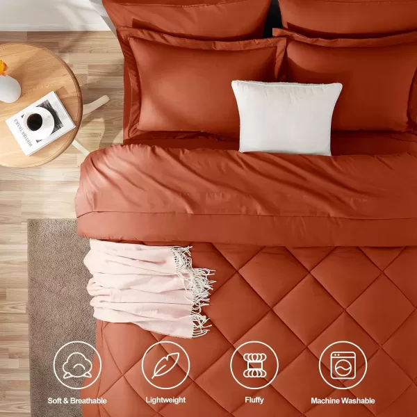 imageCozyLux Queen Bed in a Bag 7Pieces Comforter Sets with Comforter and Sheets Dark Grey All Season Bedding Sets with Comforter Pillow Shams Flat Sheet Fitted Sheet and PillowcasesBurnt Orange