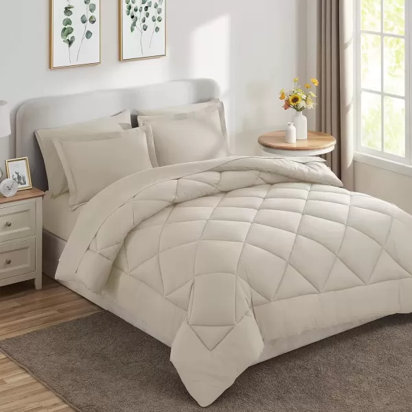 imageCozyLux Queen Bed in a Bag 7Pieces Comforter Sets with Comforter and Sheets Dark Grey All Season Bedding Sets with Comforter Pillow Shams Flat Sheet Fitted Sheet and PillowcasesOatmeal