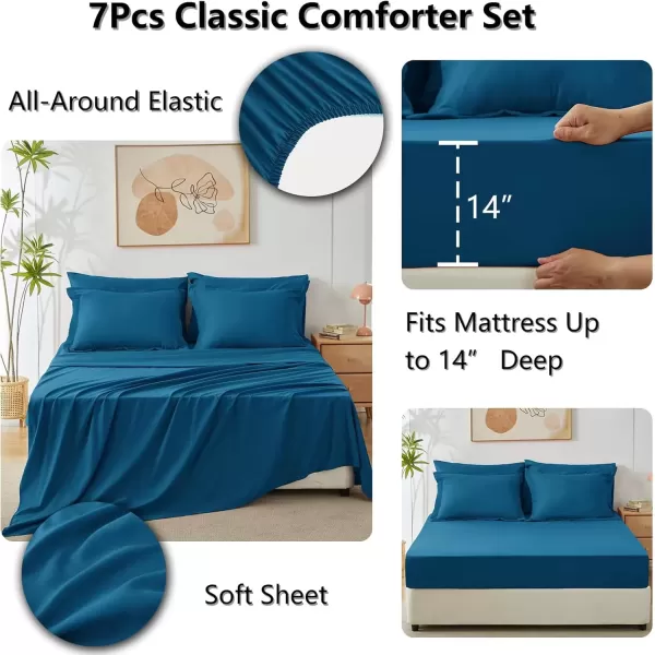 imageCozyLux Queen Bed in a Bag 7Pieces Comforter Sets with Comforter and Sheets Dark Grey All Season Bedding Sets with Comforter Pillow Shams Flat Sheet Fitted Sheet and PillowcasesTeal