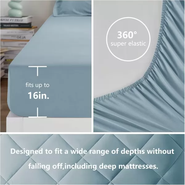 imageCozyLux Queen Bed in a Bag 7Pieces Comforter Sets with Comforter and Sheets Dark Grey All Season Bedding Sets with Comforter Pillow Shams Flat Sheet Fitted Sheet and PillowcasesLight Blue
