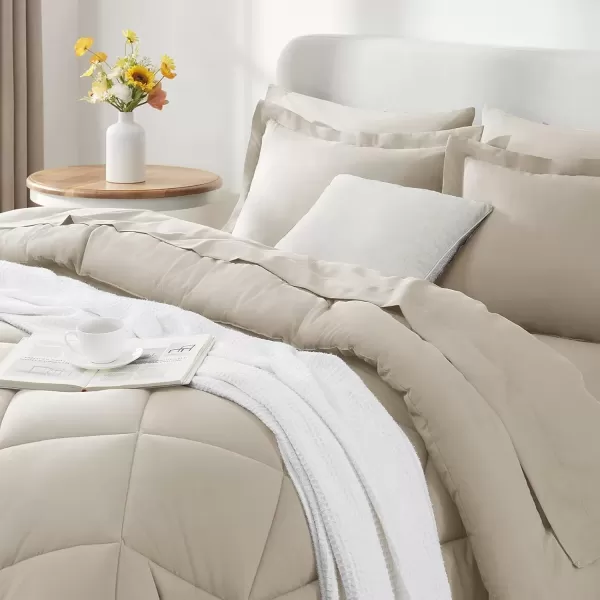 imageCozyLux Queen Bed in a Bag 7Pieces Comforter Sets with Comforter and Sheets Dark Grey All Season Bedding Sets with Comforter Pillow Shams Flat Sheet Fitted Sheet and PillowcasesOatmeal