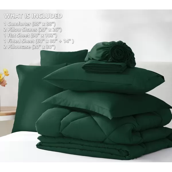imageCozyLux Queen Bed in a Bag 7Pieces Comforter Sets with Comforter and Sheets Dark Grey All Season Bedding Sets with Comforter Pillow Shams Flat Sheet Fitted Sheet and PillowcasesEmerald Green