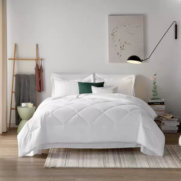 imageCozyLux Queen Bed in a Bag 7Pieces Comforter Sets with Comforter and Sheets Dark Grey All Season Bedding Sets with Comforter Pillow Shams Flat Sheet Fitted Sheet and PillowcasesWhite