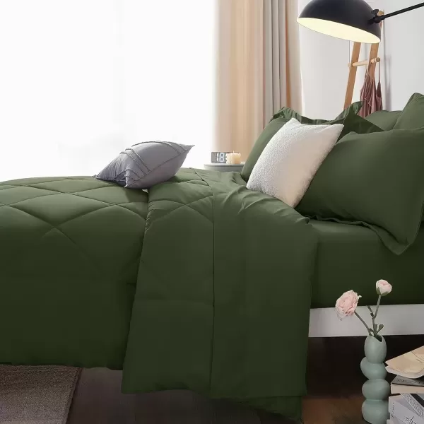 imageCozyLux Queen Bed in a Bag 7Pieces Comforter Sets with Comforter and Sheets Dark Grey All Season Bedding Sets with Comforter Pillow Shams Flat Sheet Fitted Sheet and PillowcasesOlive Green