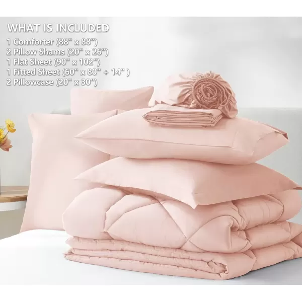 imageCozyLux Queen Bed in a Bag 7Pieces Comforter Sets with Comforter and Sheets Dark Grey All Season Bedding Sets with Comforter Pillow Shams Flat Sheet Fitted Sheet and PillowcasesBlush Pink