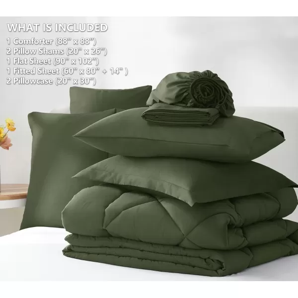 imageCozyLux Queen Bed in a Bag 7Pieces Comforter Sets with Comforter and Sheets Dark Grey All Season Bedding Sets with Comforter Pillow Shams Flat Sheet Fitted Sheet and PillowcasesOlive Green