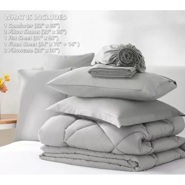 imageCozyLux Queen Bed in a Bag 7Pieces Comforter Sets with Comforter and Sheets Dark Grey All Season Bedding Sets with Comforter Pillow Shams Flat Sheet Fitted Sheet and PillowcasesLight Grey