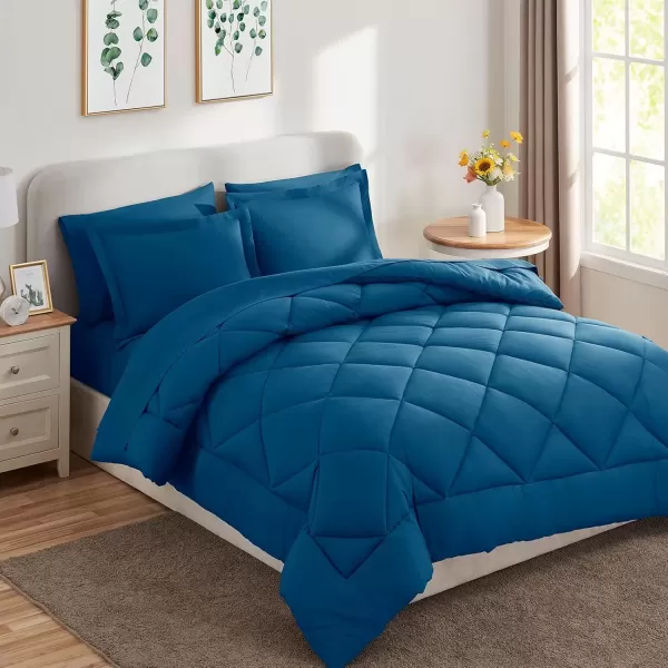 imageCozyLux Queen Bed in a Bag 7Pieces Comforter Sets with Comforter and Sheets Dark Grey All Season Bedding Sets with Comforter Pillow Shams Flat Sheet Fitted Sheet and PillowcasesTeal
