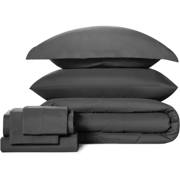imageCozyLux Queen Bed in a Bag 7Pieces Comforter Sets with Comforter and Sheets Dark Grey All Season Bedding Sets with Comforter Pillow Shams Flat Sheet Fitted Sheet and PillowcasesDark Grey