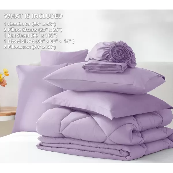 imageCozyLux Queen Bed in a Bag 7Pieces Comforter Sets with Comforter and Sheets Dark Grey All Season Bedding Sets with Comforter Pillow Shams Flat Sheet Fitted Sheet and PillowcasesLight Purple
