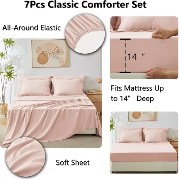 imageCozyLux Queen Bed in a Bag 7Pieces Comforter Sets with Comforter and Sheets Dark Grey All Season Bedding Sets with Comforter Pillow Shams Flat Sheet Fitted Sheet and PillowcasesBlush Pink