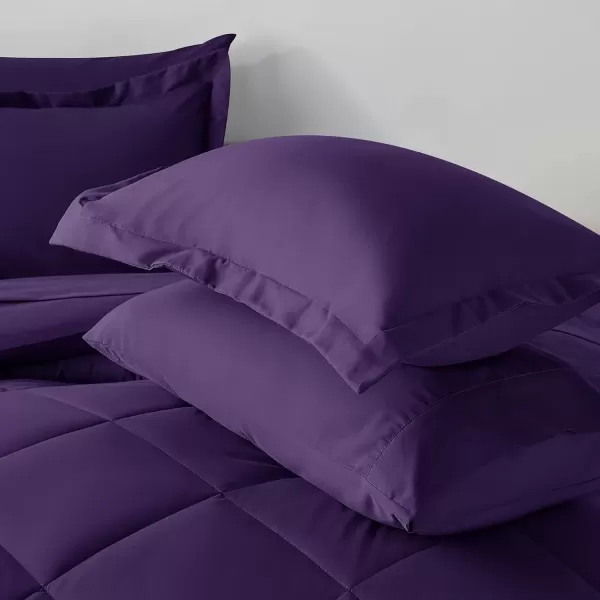 imageCozyLux Queen Bed in a Bag 7Pieces Comforter Sets with Comforter and Sheets Dark Grey All Season Bedding Sets with Comforter Pillow Shams Flat Sheet Fitted Sheet and PillowcasesPurple