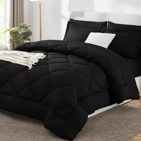 imageCozyLux Queen Bed in a Bag 7Pieces Comforter Sets with Comforter and Sheets Dark Grey All Season Bedding Sets with Comforter Pillow Shams Flat Sheet Fitted Sheet and PillowcasesBlack