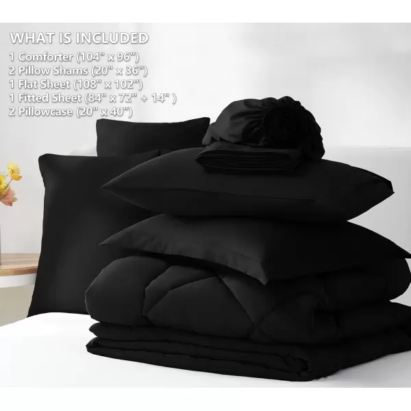 imageCozyLux Queen Bed in a Bag 7Pieces Comforter Sets with Comforter and Sheets Dark Grey All Season Bedding Sets with Comforter Pillow Shams Flat Sheet Fitted Sheet and PillowcasesBlack