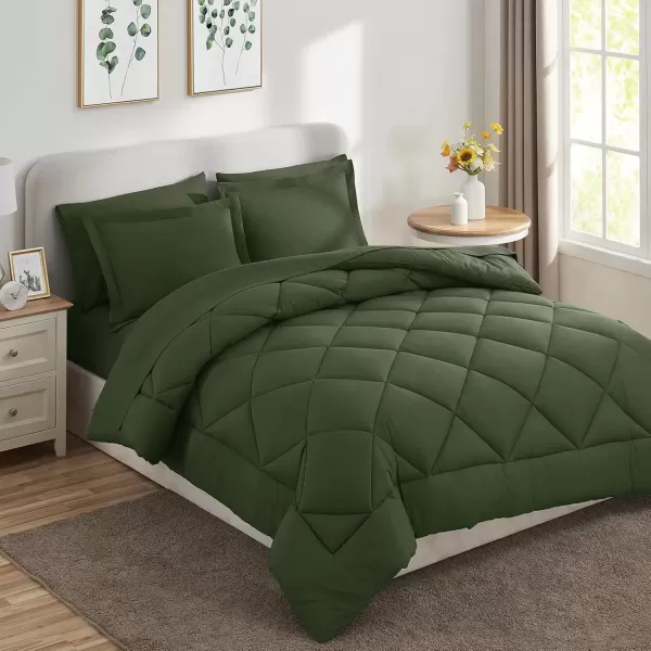 imageCozyLux Queen Bed in a Bag 7Pieces Comforter Sets with Comforter and Sheets Dark Grey All Season Bedding Sets with Comforter Pillow Shams Flat Sheet Fitted Sheet and PillowcasesOlive Green