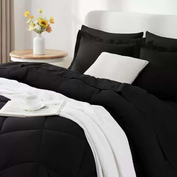 imageCozyLux Queen Bed in a Bag 7Pieces Comforter Sets with Comforter and Sheets Dark Grey All Season Bedding Sets with Comforter Pillow Shams Flat Sheet Fitted Sheet and PillowcasesBlack