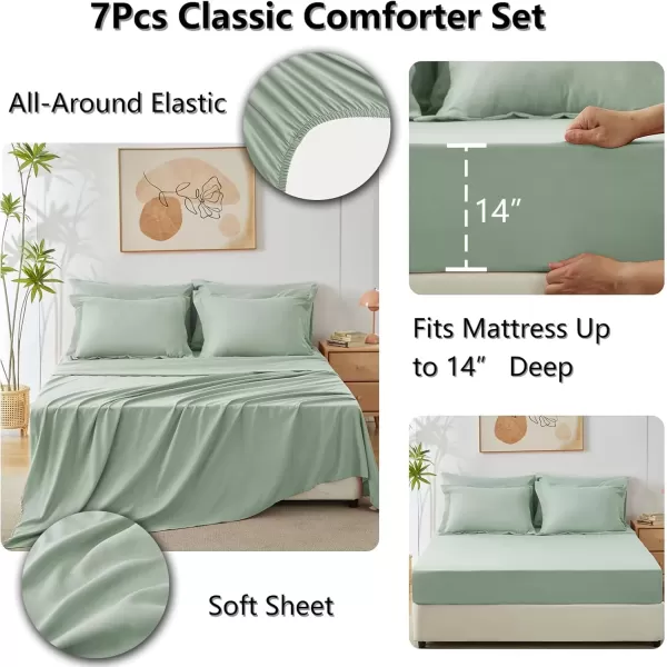 imageCozyLux Queen Bed in a Bag 7Pieces Comforter Sets with Comforter and Sheets Dark Grey All Season Bedding Sets with Comforter Pillow Shams Flat Sheet Fitted Sheet and PillowcasesSage Green