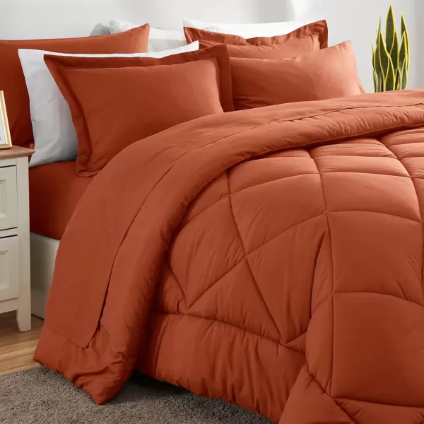 imageCozyLux Queen Bed in a Bag 7Pieces Comforter Sets with Comforter and Sheets Dark Grey All Season Bedding Sets with Comforter Pillow Shams Flat Sheet Fitted Sheet and PillowcasesBurnt Orange