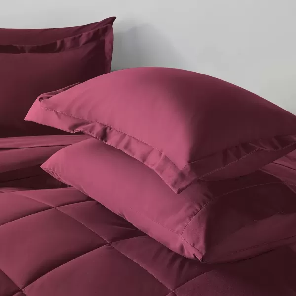 imageCozyLux Queen Bed in a Bag 7Pieces Comforter Sets with Comforter and Sheets Dark Grey All Season Bedding Sets with Comforter Pillow Shams Flat Sheet Fitted Sheet and PillowcasesBurgundy