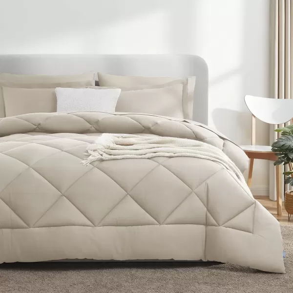 imageCozyLux Queen Bed in a Bag 7Pieces Comforter Sets with Comforter and Sheets Dark Grey All Season Bedding Sets with Comforter Pillow Shams Flat Sheet Fitted Sheet and PillowcasesOatmeal