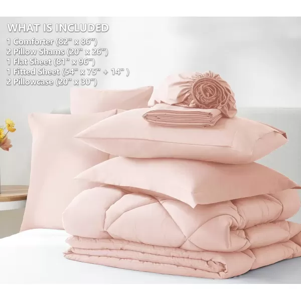 imageCozyLux Queen Bed in a Bag 7Pieces Comforter Sets with Comforter and Sheets Dark Grey All Season Bedding Sets with Comforter Pillow Shams Flat Sheet Fitted Sheet and PillowcasesBlush Pink