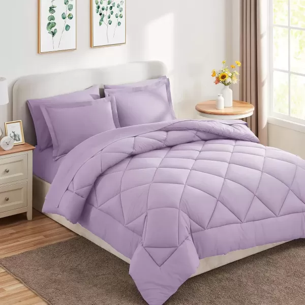 imageCozyLux Queen Bed in a Bag 7Pieces Comforter Sets with Comforter and Sheets Dark Grey All Season Bedding Sets with Comforter Pillow Shams Flat Sheet Fitted Sheet and PillowcasesLight Purple