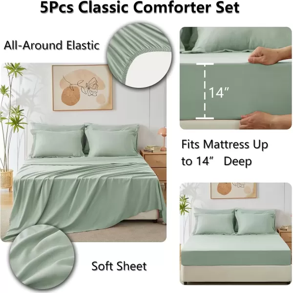 imageCozyLux Queen Bed in a Bag 7Pieces Comforter Sets with Comforter and Sheets Dark Grey All Season Bedding Sets with Comforter Pillow Shams Flat Sheet Fitted Sheet and PillowcasesSage Green