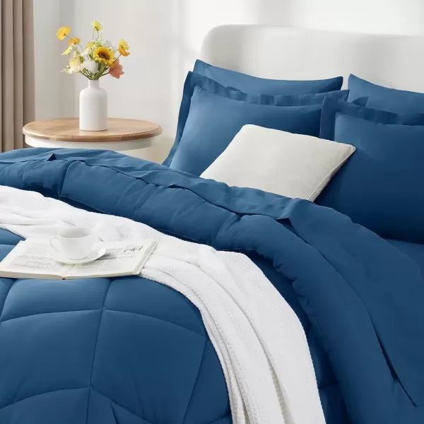 imageCozyLux Queen Bed in a Bag 7Pieces Comforter Sets with Comforter and Sheets Dark Grey All Season Bedding Sets with Comforter Pillow Shams Flat Sheet Fitted Sheet and PillowcasesTeal