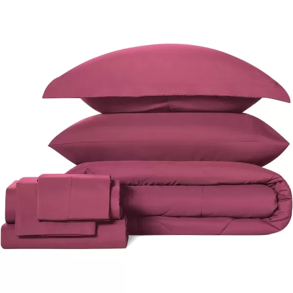 imageCozyLux Queen Bed in a Bag 7Pieces Comforter Sets with Comforter and Sheets Dark Grey All Season Bedding Sets with Comforter Pillow Shams Flat Sheet Fitted Sheet and PillowcasesBurgundy