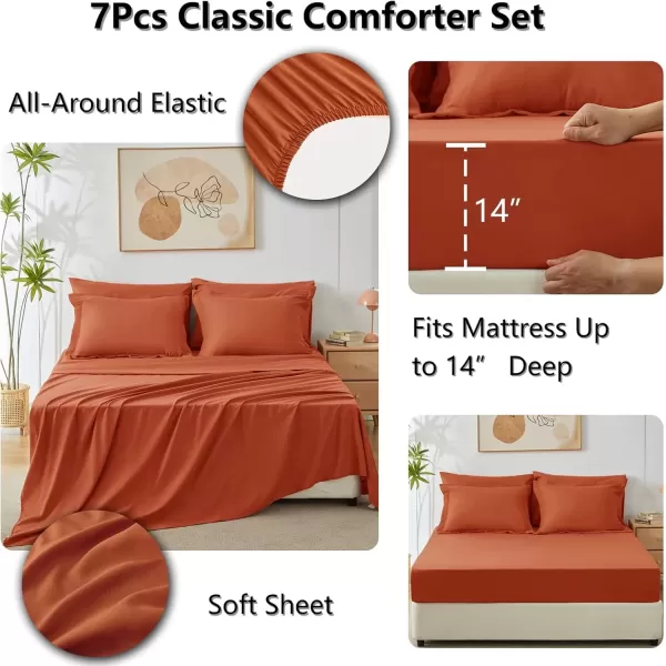imageCozyLux Queen Bed in a Bag 7Pieces Comforter Sets with Comforter and Sheets Dark Grey All Season Bedding Sets with Comforter Pillow Shams Flat Sheet Fitted Sheet and PillowcasesBurnt Orange