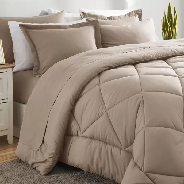 imageCozyLux Queen Bed in a Bag 7Pieces Comforter Sets with Comforter and Sheets Dark Grey All Season Bedding Sets with Comforter Pillow Shams Flat Sheet Fitted Sheet and PillowcasesKhaki