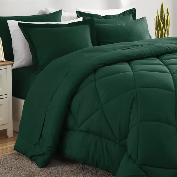 imageCozyLux Queen Bed in a Bag 7Pieces Comforter Sets with Comforter and Sheets Dark Grey All Season Bedding Sets with Comforter Pillow Shams Flat Sheet Fitted Sheet and PillowcasesEmerald Green