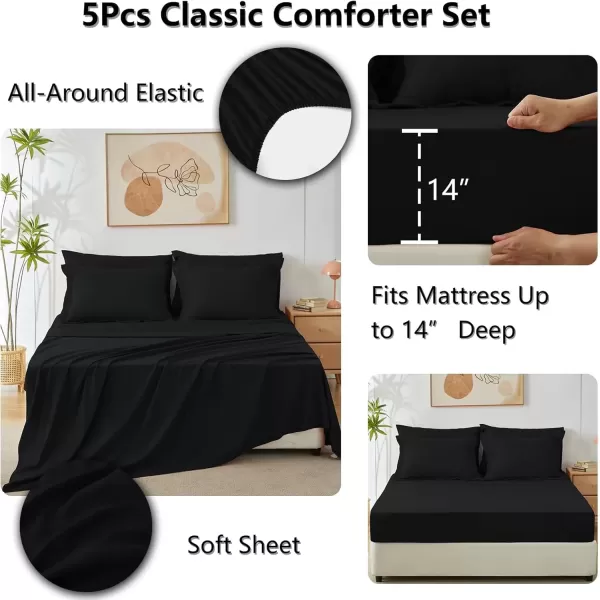 imageCozyLux Queen Bed in a Bag 7Pieces Comforter Sets with Comforter and Sheets Dark Grey All Season Bedding Sets with Comforter Pillow Shams Flat Sheet Fitted Sheet and PillowcasesBlack