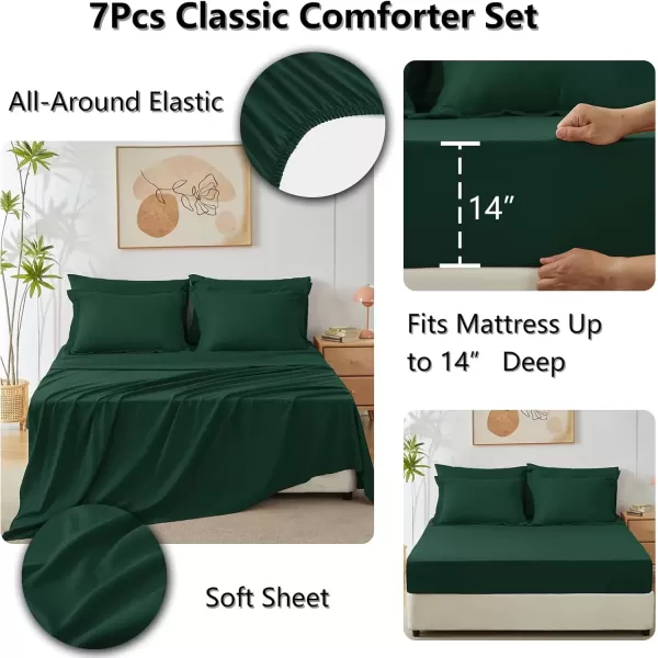 imageCozyLux Queen Bed in a Bag 7Pieces Comforter Sets with Comforter and Sheets Dark Grey All Season Bedding Sets with Comforter Pillow Shams Flat Sheet Fitted Sheet and PillowcasesEmerald Green
