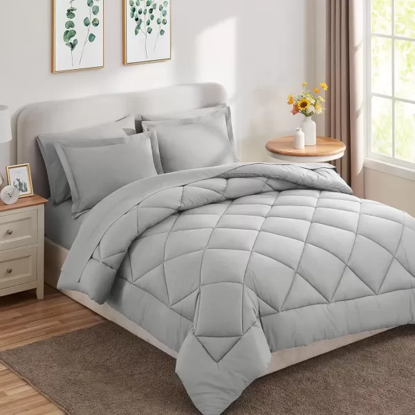 imageCozyLux Queen Bed in a Bag 7Pieces Comforter Sets with Comforter and Sheets Dark Grey All Season Bedding Sets with Comforter Pillow Shams Flat Sheet Fitted Sheet and PillowcasesLight Grey