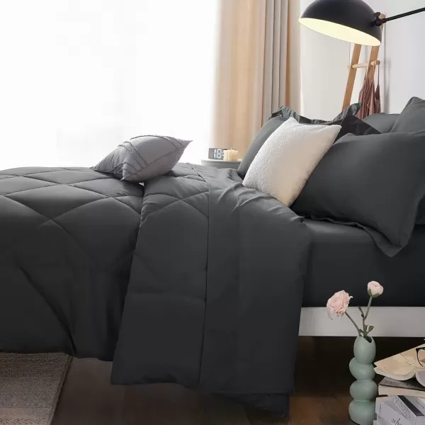 imageCozyLux Queen Bed in a Bag 7Pieces Comforter Sets with Comforter and Sheets Dark Grey All Season Bedding Sets with Comforter Pillow Shams Flat Sheet Fitted Sheet and PillowcasesDark Grey