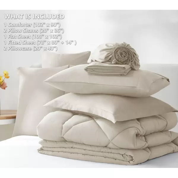 imageCozyLux Queen Bed in a Bag 7Pieces Comforter Sets with Comforter and Sheets Dark Grey All Season Bedding Sets with Comforter Pillow Shams Flat Sheet Fitted Sheet and PillowcasesOatmeal