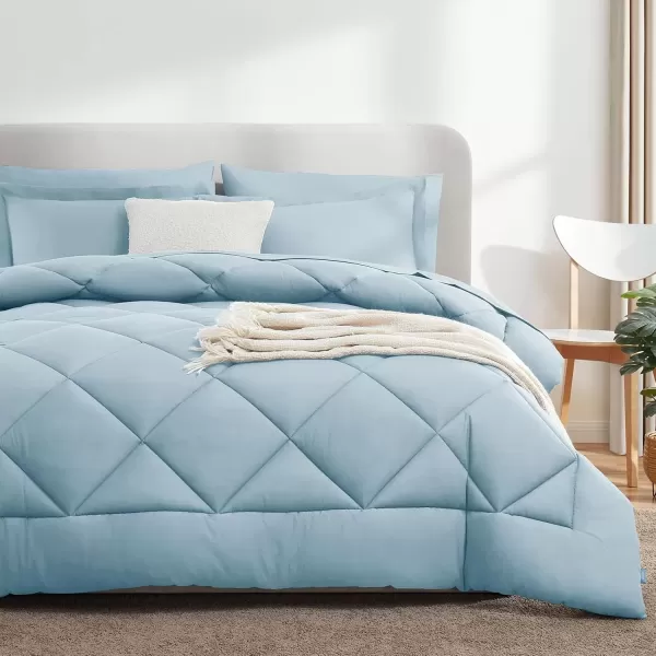 imageCozyLux Queen Bed in a Bag 7Pieces Comforter Sets with Comforter and Sheets Dark Grey All Season Bedding Sets with Comforter Pillow Shams Flat Sheet Fitted Sheet and PillowcasesLight Blue