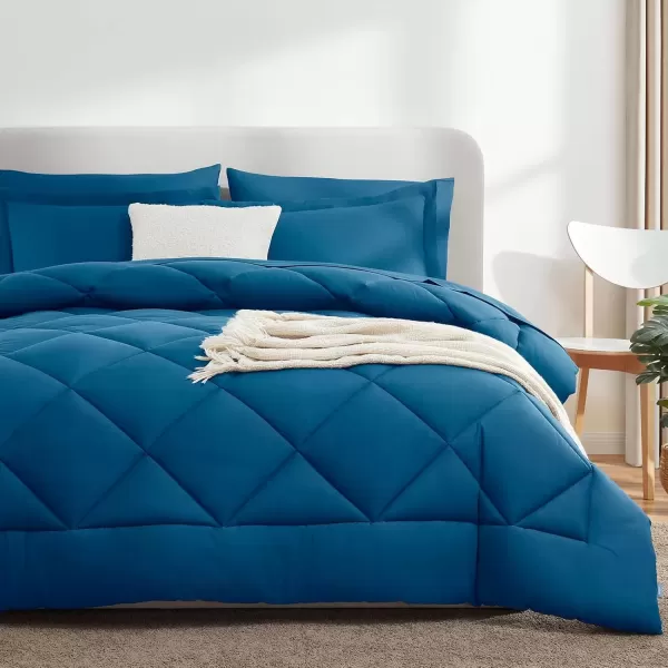 imageCozyLux Queen Bed in a Bag 7Pieces Comforter Sets with Comforter and Sheets Dark Grey All Season Bedding Sets with Comforter Pillow Shams Flat Sheet Fitted Sheet and PillowcasesTeal