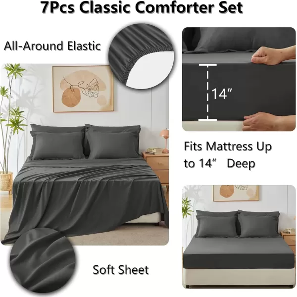 imageCozyLux Queen Bed in a Bag 7Pieces Comforter Sets with Comforter and Sheets Dark Grey All Season Bedding Sets with Comforter Pillow Shams Flat Sheet Fitted Sheet and PillowcasesDark Grey