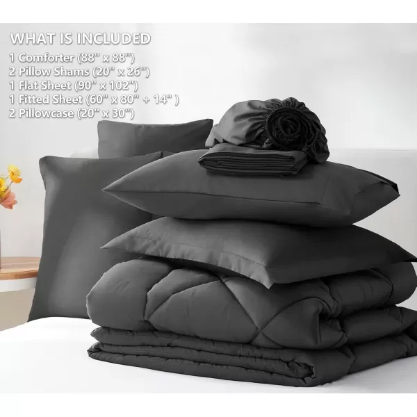 imageCozyLux Queen Bed in a Bag 7Pieces Comforter Sets with Comforter and Sheets Dark Grey All Season Bedding Sets with Comforter Pillow Shams Flat Sheet Fitted Sheet and PillowcasesDark Grey