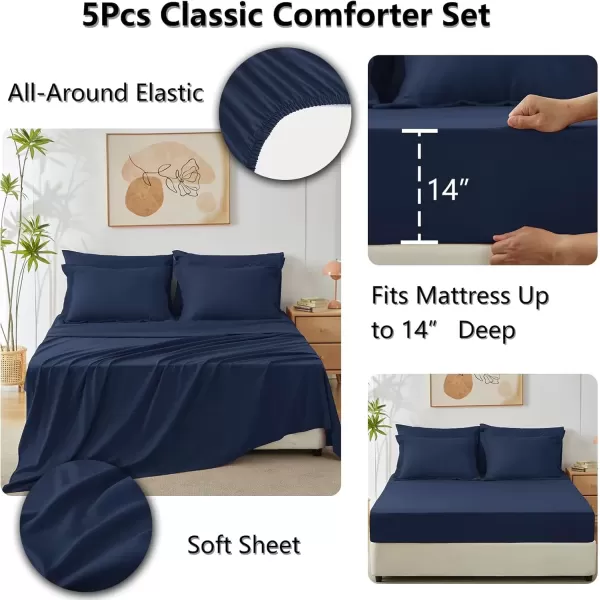 imageCozyLux Queen Bed in a Bag 7Pieces Comforter Sets with Comforter and Sheets Dark Grey All Season Bedding Sets with Comforter Pillow Shams Flat Sheet Fitted Sheet and PillowcasesNavy